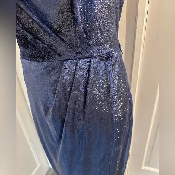 TED Baker Size 3 Navy One Shoulder Drape Midi Dress - Picture 4 of 17